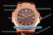 Patek Philippe Nautilus Clone PP Calibre 3120 Automatic Rose Gold Case with Brown Dial Stick Markers and Brown Leather Strap (BP)