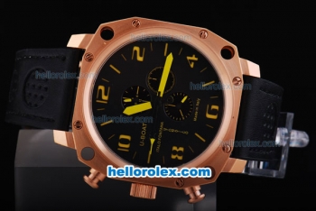 U-Boat Thousands of Feet Chronograph Automatic Rose Gold Bezel with Black Dial-Yellow Marking