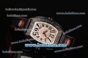 Franck Muller Conquistador Grand Prix Asia Automatic PVD Case with Black Leather Bracelet White Dial and Black Markers