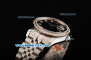 Rolex Datejust Oyster Perpetual Full Swiss ETA 2836 Automatic Movement Full Steel with Black Dial and Diamond Markers/Bezel