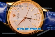 Rolex Cellini Time Asia 2813 Automatic Yellow Gold Case with White Dial Blue Leather Strap and Stick Markers