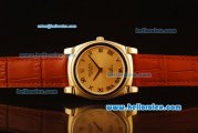 Rolex Cellini Swiss Quartz Yellow Gold Case with Gold Dial and Brown Leather Strap-Roman Markers