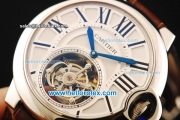 Cartier ballon bleu de Cartier Swiss Tourbillon Manual Winding Movement Steel Case with White Dial and Brown Leather Strap