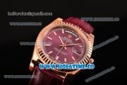 Rolex Day-Date Asia 2813 Automatic Rose Gold Case with Purple Dial Stick Markers and Purple Leather Strap