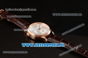 1:1 Jaeger-LECoultre Master Georgraphic Miyota 9015 Automatic Rose Gold Case with Silver Dial Stick Markers and Brown Genuine Leather