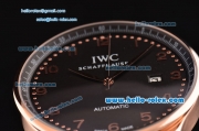 IWC Portuguese 2813 Automatic Rose Gold Case with Numeral Markers Black Leather Strap and Black Dial