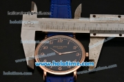 Patek Philippe Calatrava Miyota OS2035 Quartz Rose Gold Case with Blue Dial and Arabic Numeral Markers