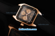 Cartier Santos 100 Chronograph Swiss Valjoux 7750 Automatic Movement Rose Gold Case with PVD Bezel-Black Nylon Leather Strap