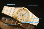 Omega Constellation Co-Axial Swiss ETA 2824 Automatic Steel Case with Yellow Gold Bezel and Diamond Markers-White Dial