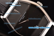 Vacheron Constantin Malte Miyota OS2035 Quartz Steel Case with Black Leather Strap Black Dial Stick Markers