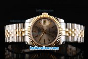 Rolex Datejust Swiss ETA 2836 Automatic Movement Two Tone with Gold Bezel-Grey Dial and Gold Stick Markers-18K Gold Never Fade