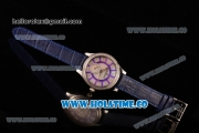 Jaeger-LeCoultre Lady Miyota Quartz Steel Case with White MOP Dial Purple Stick Markers and Blue Leather Strap - Diamonds Bezel