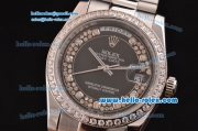 Rolex Day Date Swiss ETA 2836 Automatic Steel Case with Diamond Markers and Black Dial