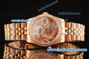 Rolex Datejust Asia 2813 Automatic Full Rose Gold with Diamond Bezel and White MOP Dial-Silver Roman Markers