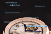 Cartier Rotonde De Tourbillon Asia 6497 Manual Winding Rose Gold Case with White Dial and Brown Leather Strap