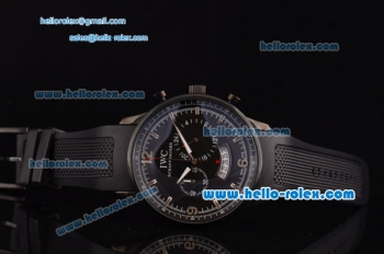 IWC Portuguese Chronograph Japanese Miyota OS20 Quartz PVD Case with Black Rubber Strap and Black Dial