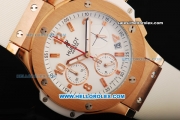 Hublot Big Bang Chronograph Miyota Quartz Movement Gold Case with White Dial Small Calendar and White Rubber Strap