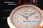 Patek Philippe Calatrava Swiss ETA 2824 Automatic Rose Gold Case with Brown Leather Strap and White Dial