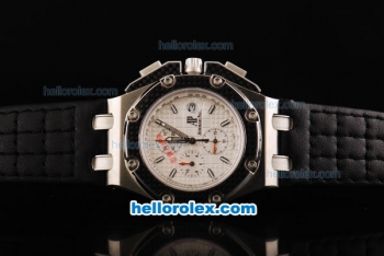 Audemars Piguet Royal Oak Offshore Chronograph Quartz Movement Silver Case with White Grid Dial and Stick Marker-Black Leather Strap