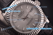 Rolex Datejust Asia 2813 Automatic Steel Case with Silver Dial and Black Leather Strap