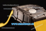 Richard Mille RM 055 Miyota 9015 Automatic Carbon Fiber Case with Skeleton Dial and Yellow Nylon/Leather Strap