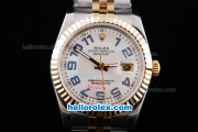 Rolex Datejust Oyster Perpetual Automatic Movement Two Tone with Gold Bezel,Light Grey Dial and Blue Number Marking