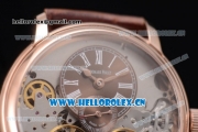 Audemars Piguet Jules Audemars Skeleton Tourbillon Asia ST25 Automatic Rose Gold Case Brown Dial Roman Numeral Markers and Brown Leather Strap