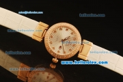 Omega Ladymatic Quartz Rose Gold Case with Diamond Bezel and White Leather Strap