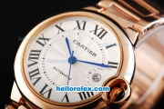 Cartier Ballon Bleu Automatic Movement Full Rose Gold with Black Rome Markers and White Dial-Small Calendar