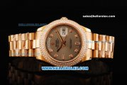 Rolex Day Date II Automatic Movement Full Rose Gold with Double Row Diamond Bezel - Diamond Markers and Grey Dial