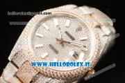 Rolex Day Date II RG Two Tone Case With All Diamond Roman ETA 2836 Auto Best Edition