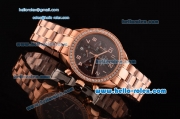 Omega Speedmaster Chrono Swiss Quartz Rose Gold Case Diamond Bezel with Rose Gold Strap and Brown Dial Numeral Markers