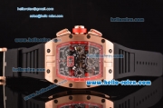 Richard Mille RM011 Swiss Valjoux 7750-SHG Automatic Rose Gold Case with Black Rubber Strao and Skeleton Dial - 1:1 Original