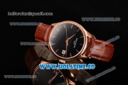 Patek Philippe Calatrava Swiss ETA 2824 Automatic Rose Gold Case with Brown Leather Strap Black Dial and Stick Markers