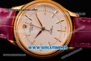 Rolex Cellini Time Asia 2813 Automatic Yellow Gold Case with White Dial Burgundy Leather Strap and Stick Markers