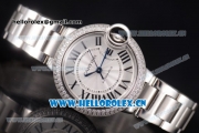 Cartier Ballon Bleu Medium Asia Automatic Stainless Steel Case/Bracelet with Silver Dial and Roman Numeral Markers Diamonds Bezel(YF)