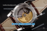 Parmigiani Tonda 39 QF Miyota 9015 Automatic Steel Case with Yellow Dial and Brown Leather Strap Stick/Arabic Numeral Markers