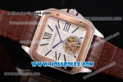 Cartier Santos Tourbillon Asia Automatic Steel Case with Rose Gold Bezel and White Dial - Roman Numeral Markers