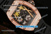 Richard Mille RM026-01 Miyota 6T51 Automatic Diamonds/Rose Gold Case with Diamonds Panda Dial and Black Rubber Strap