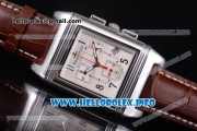 Jaeger-LeCoultre Reverso Chronograph Swiss Quartz Movement Steel Case with White Dial and Brown Leather Strap