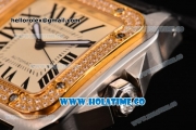 Cartier Santos 100 Medium Swiss ETA 2824 Automatic Steel Case with Diamonds Bezel and Beige Dial