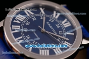 Cartier Ronde Solo Swiss ETA 2836 Automatic Steel Case with White Roman Numeral Markers Blue Dial and Blue Leather Strap