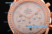 Omega Speedmaster Chrono Swiss Quartz Rose Gold Case Diamond Bezel with Orange Leather Strap and White Dial Numeral Markers