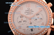 Omega Speedmaster Chrono Swiss Quartz Rose Gold Case Diamond Bezel with Orange Leather Strap and White Dial Numeral Markers