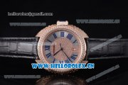 Cartier Cle de Cartier Asia ST16 Automatic Rose Gold/Diamonds Case with Diamonds Dial Roman Numeral Markers and Black Leather Strap Diamonds Bezel