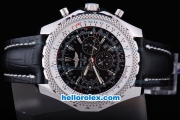 Breitling Bentley Automatic Movement Black Leather Band with Stainless Steel Case and Black Dial