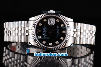 Rolex Datejust Oyster Perpetual Automatic Movement Silver Case with Black Dial and Diamond Markers