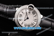 Cartier Ballon Bleu De Small Swiss ETA Quartz Steel Case with White Dial and Roman Numeral Markers - Diamonds Bezel (JF)