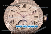 Cartier Ballon Bleu De Small Swiss Quartz Steel Case with Diamonds Bezel White Dial and Burgundy Leather Strap - Black Markers