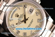 Rolex Day Date Swiss ETA 2836 Automatic Full Steel with Beige Dial and Arabic Numeral Markers